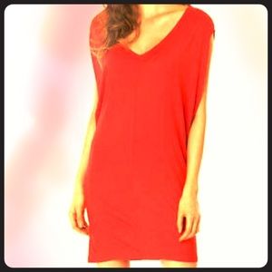 NWT tomato red v neck draped knee length dress XL